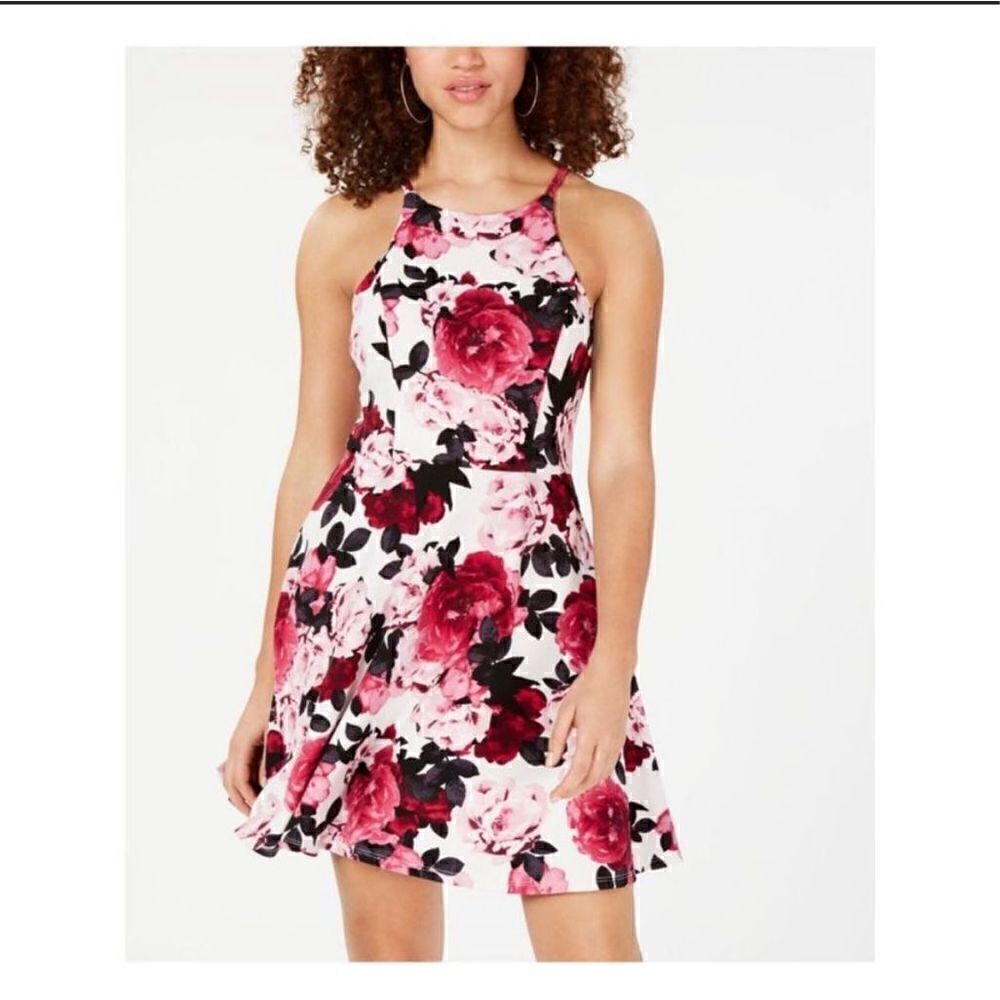 Speechless Fit & Flair Flowered Halter Dress Juniors size 3 NWT